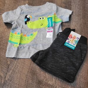 NWT Baby Boys Outfit Set 0-3M Gray Aligator Shirt & marled grey Shorts set